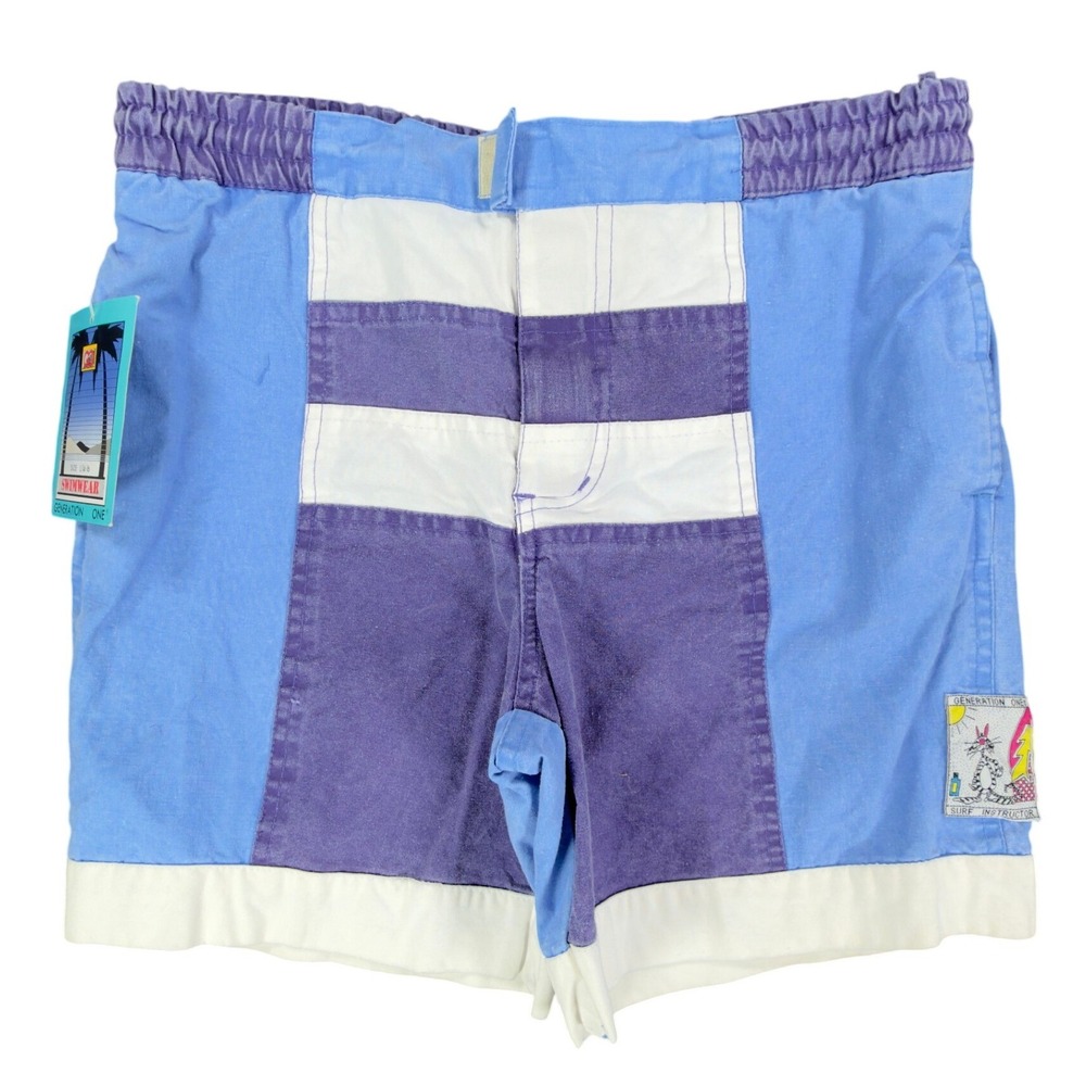 Generation One Vintage 90s Swim Trunks Boys L 14-16 Blue Cotton NWT